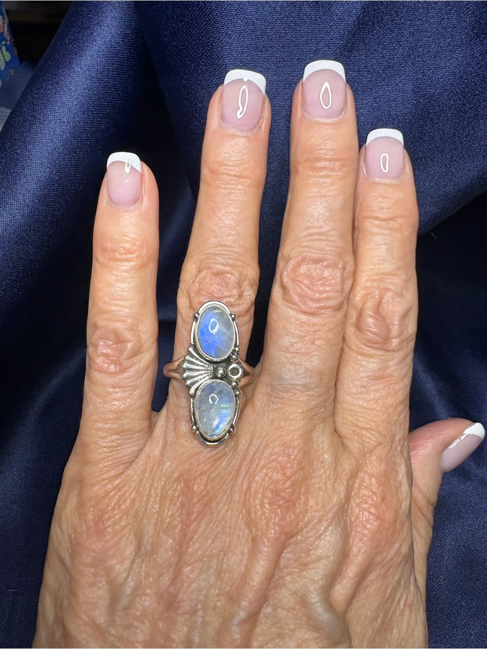 Ring Genuine Double Moonstone 925 Sterling Silver Bright Blue Flash - Picture 6 of 7